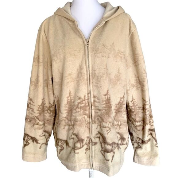 Bit & Bridle Jackets & Blazers - Bit & Bridle Vintage Fleece Running Horses Zip Up Sz M